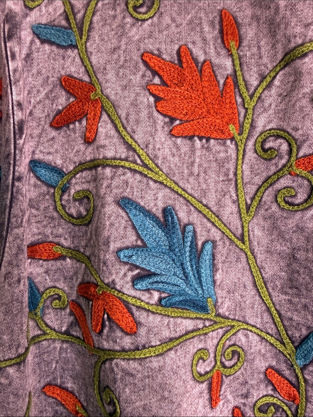 Preloved🧡Embroidered Floral Open Cardigan — Gray with Orange & Teal - Picture 5 of 7